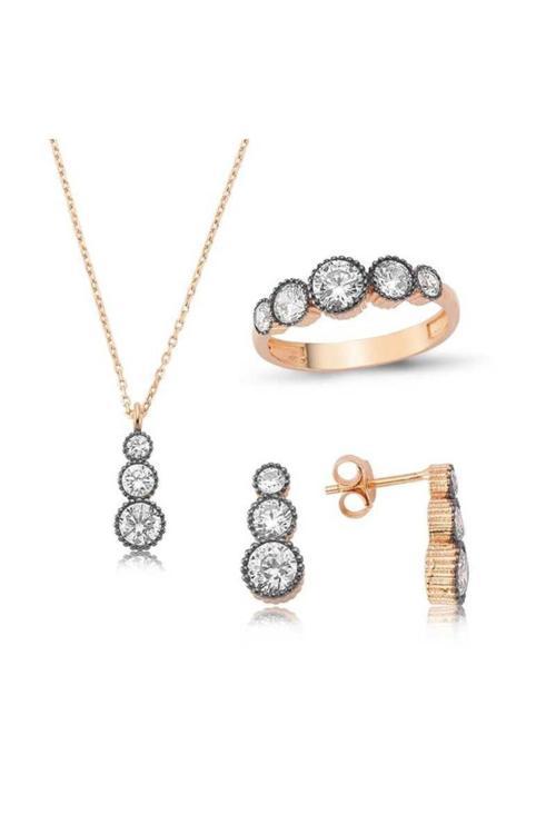 Gümüş Elmas Model 5 Taş Kadın Set