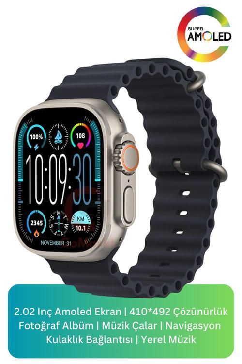 Hk10 Ultra 3 49Mm Akıllı Saat Gümüş Kasa Siyah Kordon Ekstra Kordon Hediyeli