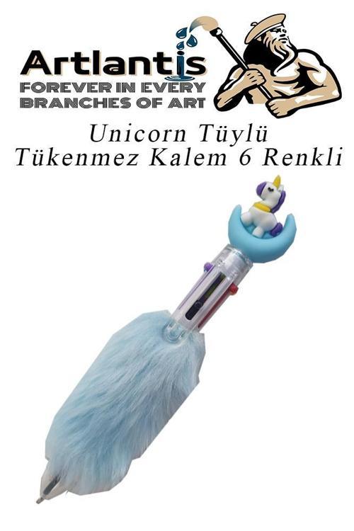 Unicorn Tüylü Tükenmez Kalem 6 Renkli 1 Adet Mavi Pelüş Tükenmez Kalem 6 Renk Sevimli Hediye Peluş Süslü Tükenmez Kalem