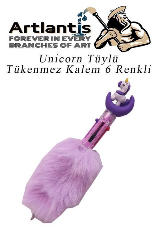 Unicorn Tüylü Tükenmez Kalem 6 Renkli 1 Adet Mor Pelüş Tükenmez Kalem 6lı Renk Sevimli Hediye Peluş Süslü Tükenmez Kalem