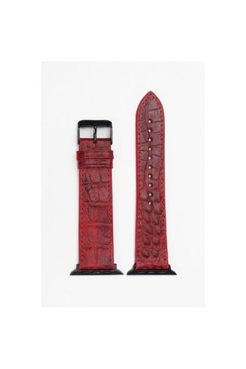 Apple Watch Kordon Kırmızı Croccodile 42-44-45 Mm Uyumlu