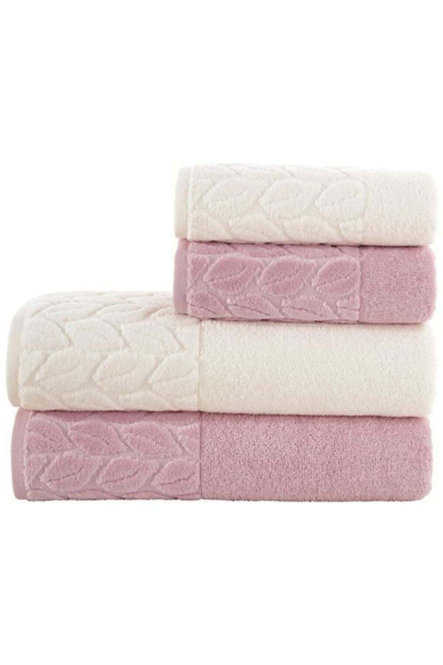 Hazal 4Lü Banyo Havlu Takımı Krem/Gül Kurusu