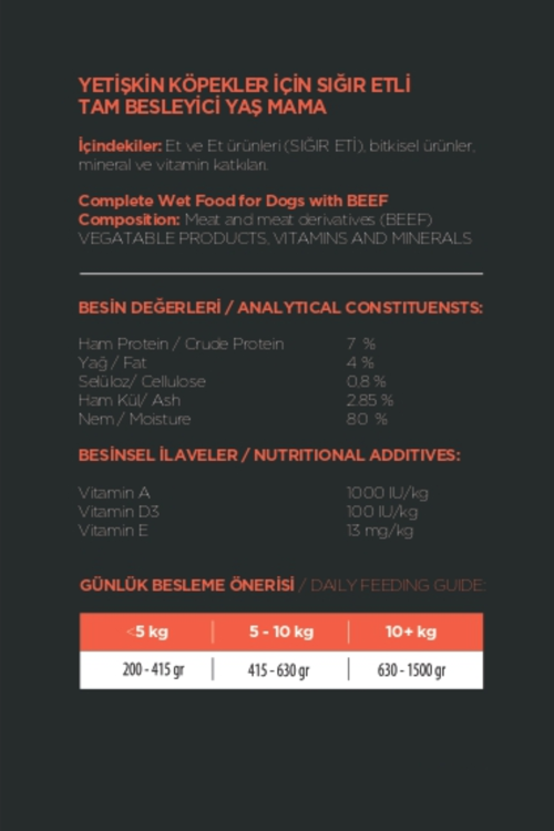 Köpek Yaş Mama Sığır Parça Etli Konserve Jöleli Premium Besleyici Yemek Tahılsız İçerik 24 x 415 gr