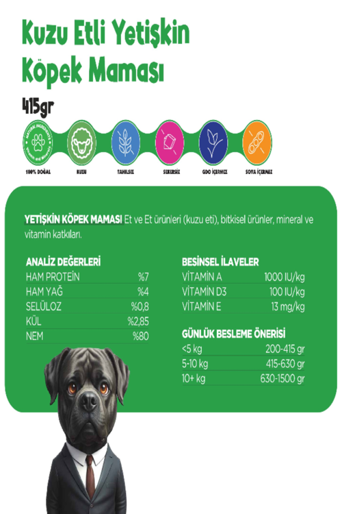 Köpek Yaş Mama Kuzu Konserve Jöleli Premium Parça Etli Yemek Besleyici Tahılsız İçerik 24 x 415gr
