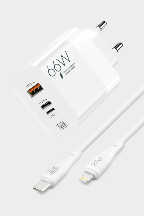 SG90 66W USB+PD+Ligtning + Type-C to Lightning Kablo Turbo Hızlı Şarj Cihazı Seti