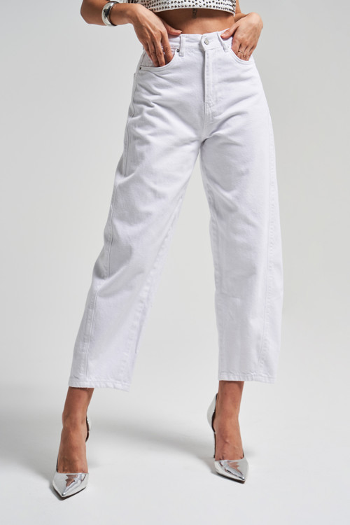 Kadın Beyaz Renk 5s5-2 Carrot Fit Rahat Kesim %100 Koton İç Göstermez Denim Jean