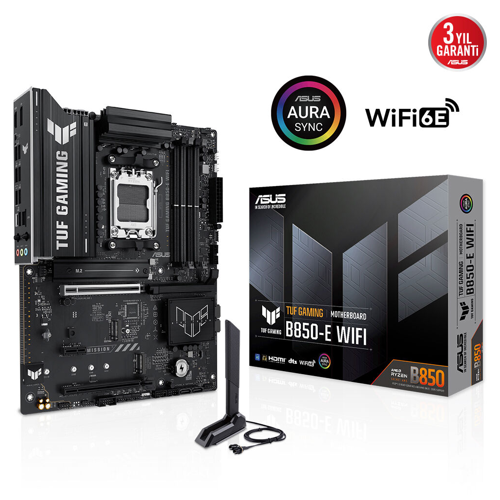 TUF GAMING B850-E WIFI, 4xDDR5, 3x M.2, HDMI, DP, Type-C, Wi-Fi 6E, Bluetooth v5.3, AM5 Soket GAMING Anakart