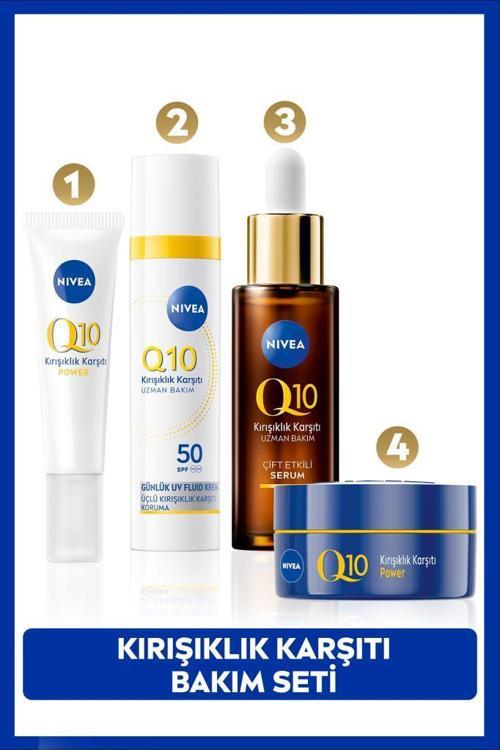 Q10 SPF50 Güneş Koruyucu Yüz Bakım Kremi 40ml, Kırışıklık Karşıtı Serum 30ml,Göz Kremi ve Gece Kremi