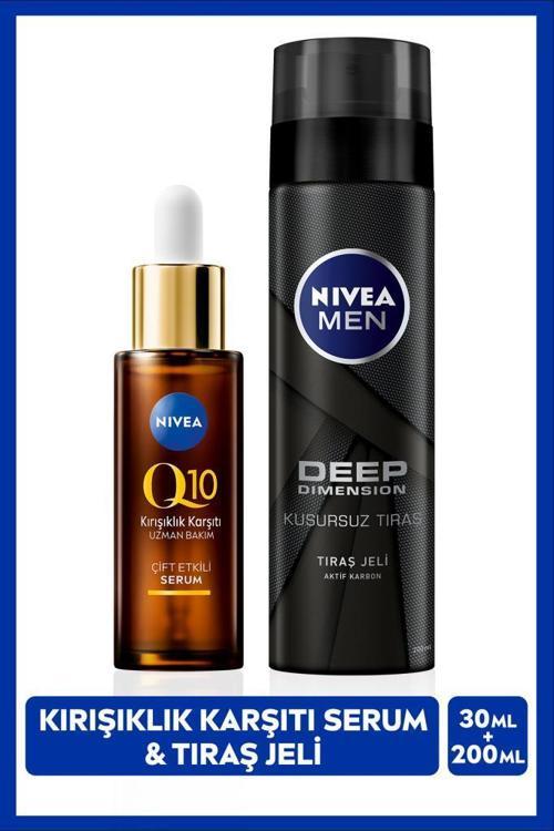 MEN Erkek Tıraş Jeli Deep Dimension 200ml ve Q10 Kırışıklık Karşıtı Çift Etkili Cilt Serumu 30ml