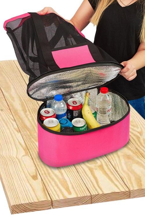 Piknik Kamp Plaj Seyahat Meyve Çantası Yiyecek Içecek Soğuk Tutucu Çanta Buzluklu Soğutucu(Pembe)