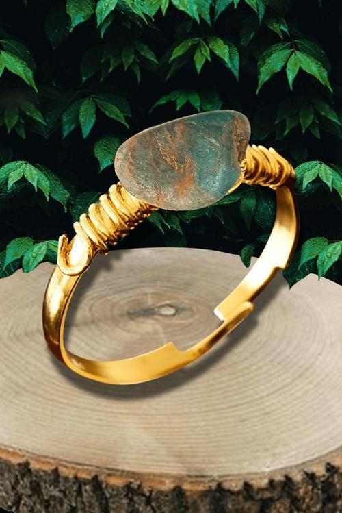 Sertifikalı Kırık Taşlı Gold Model Ince Ham Apatit Taşı Yüzük - Ayarlamalı