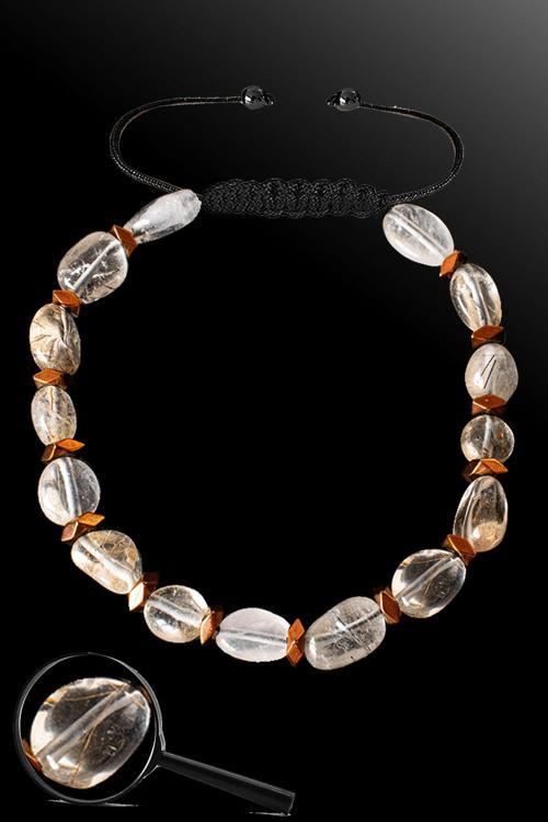 Sertifikalı Amorf Model Rose Hematitli Kristal Kuvars Taşı Bileklik - Ayarlamalı