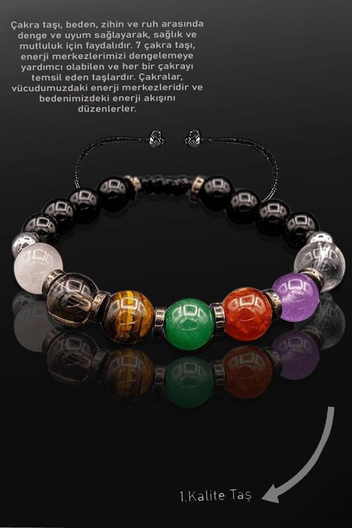 Sertifikalı Yemen Akik Kaplan Gözü Aventurin Kuvars Ametist 7 Çakra Bileklik