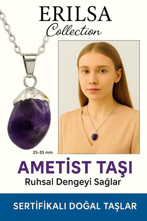 Sertifikalı Ametist Taşı Kolye – Sakinlik, Arınma ve Ruhsal Denge Sağlayan Doğal Taş