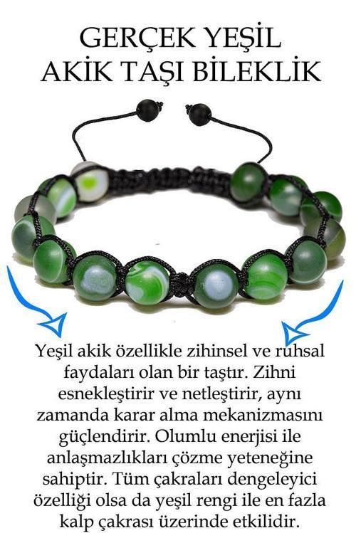 Sertifikalı Ham Işlenmemiş Yeşil Akik Taşı Bileklik - Makrome