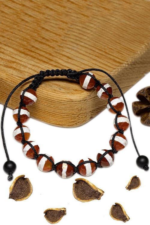 Sertifikalı Çizgili Kırmızı Tibet Akik Taşı Bileklik