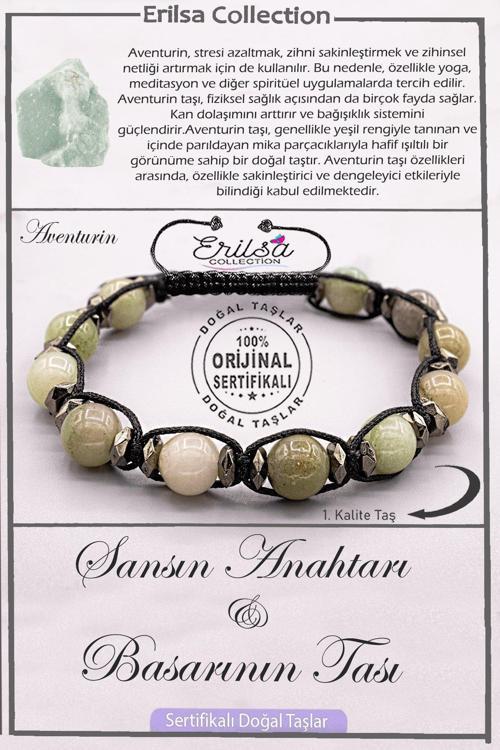 Sertifikalı AAA+ Kalite Doğal Aventurin Taşı - Şans Anahtarı Başarı Bilekliği