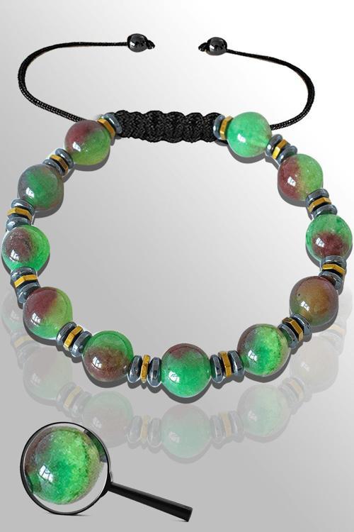 Sertifikalı Silver Gold Hematitli Yeşil Yosunlu Akik Taşı Bileklik - Ayarlamalı