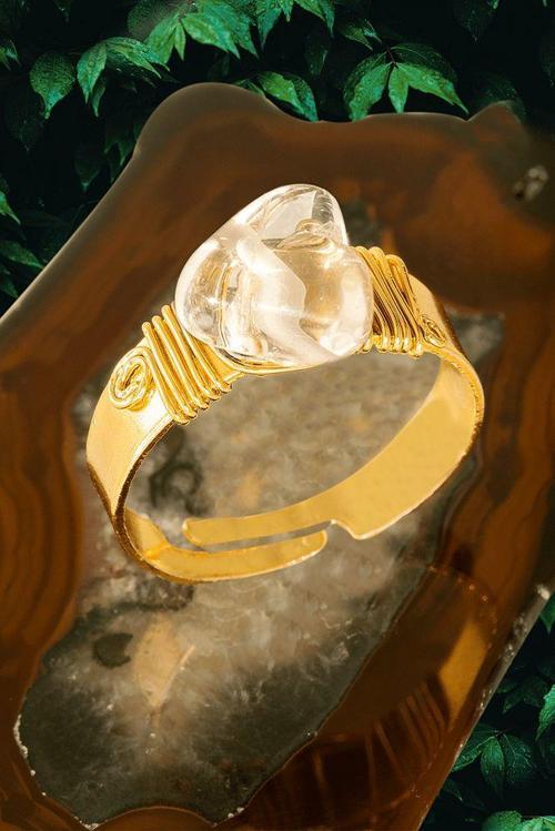 Sertifikalı Kalın Tımbıl Gold Model Kristal Kuvars Taşı Yüzük - Ayarlamalı