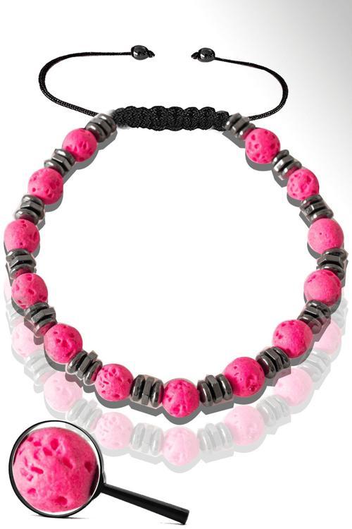 Sertifikalı Hematitli Pembe Volkanik Lav Taşı Bileklik - Yanardağ Taşı