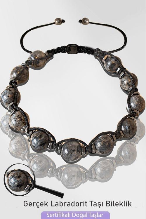 Sertifikalı Makrome Doğal Gerçek Labradorit Taşı Bileklik - Ayarlamalı
