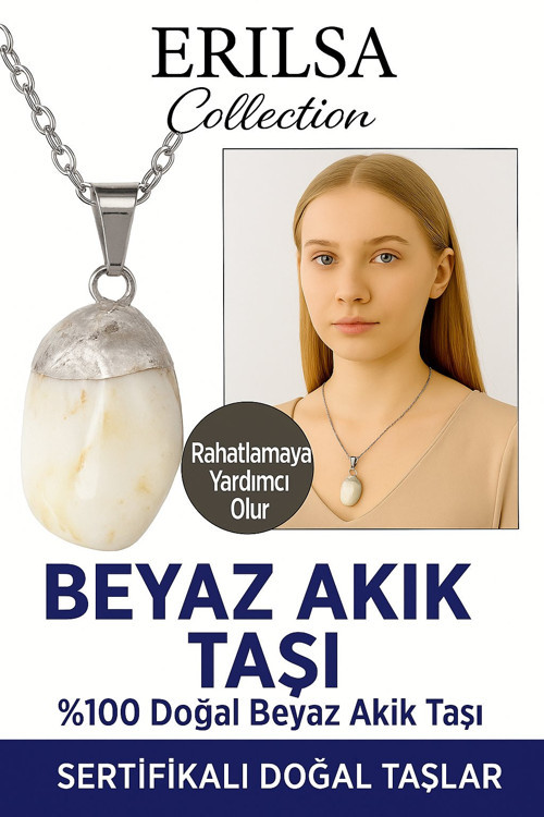 Sertifikalı Beyaz Akik Taşı Kolye – İç Huzur, Denge ve Negatif Enerji Koruma Taşı