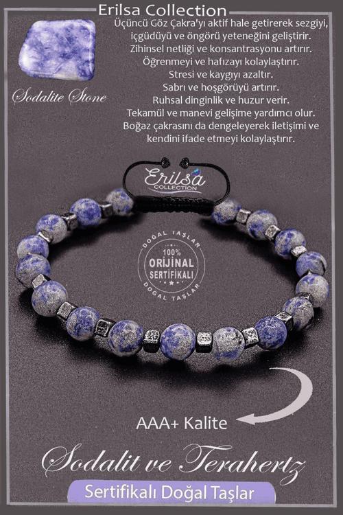 Sertifikalı AAA+ Kalite Gerçek Terahertz - Sodalit Taşı Bileklik