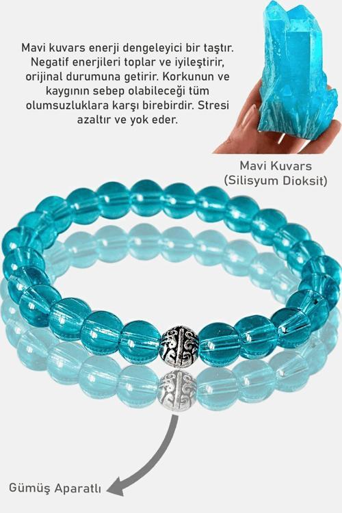 Sertifikalı Orijinal AAA+ Mavi Kuvars Taşı Bileklik - Gümüş Aparatlı