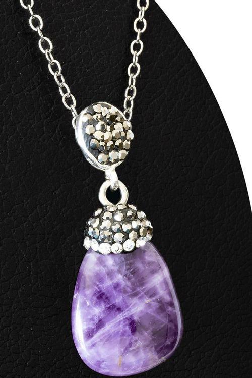 Sertifikalı 1.Kalite Zirkon Taşlı Ham Ametist Taşı Kolye (Brezilya)