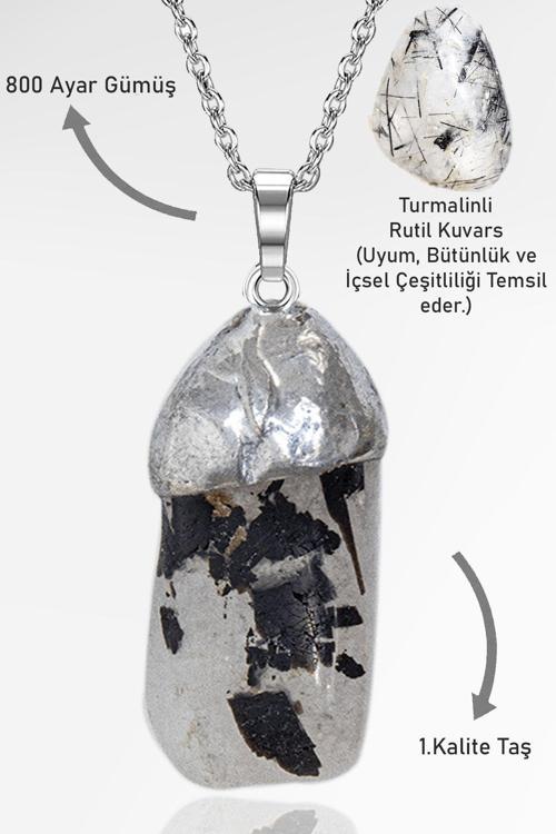 Sertifikalı Tamburlanmış Turmalinli Rutil Kuvars Taşı Kolye
