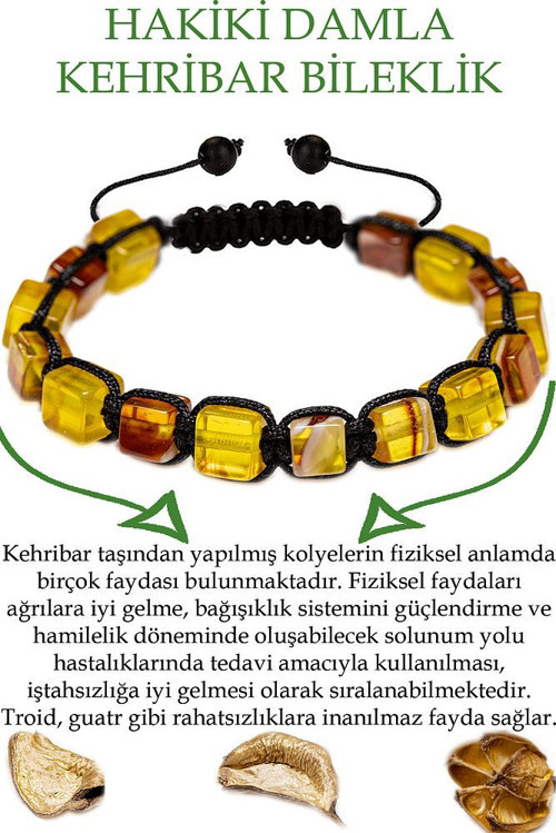 Üretici Sertifikalı Küp Kesim Sarı Kırmızı Doğal Damla Kehribar Bileklik (UKRAYNA)