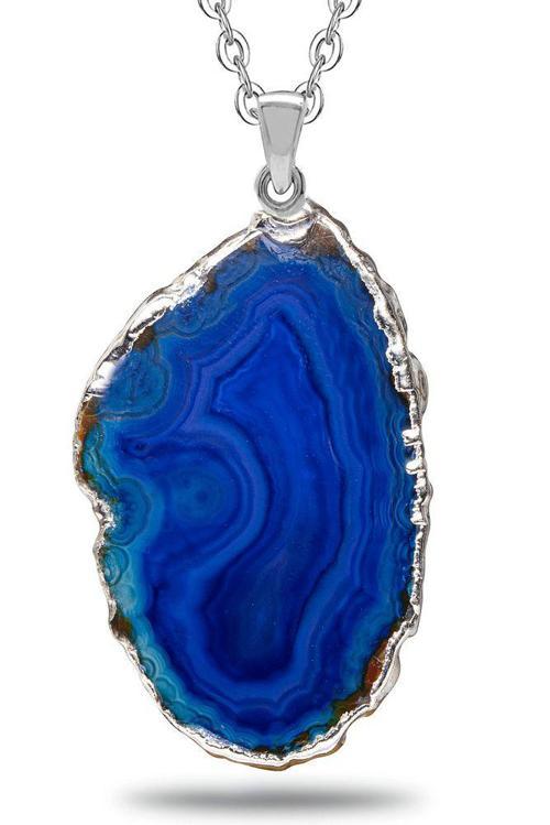 Sertifikalı Damarlı A Kalite Doğal Mavi Akik Taşı Kolye