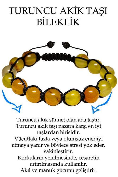 Sertifikalı Açık Turuncu Akik Taşı Bileklik - Makrome