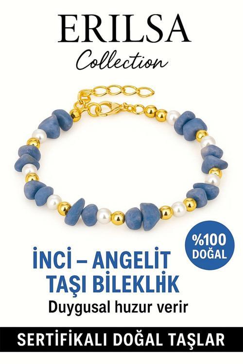 Sertifikalı Kırık Taşlı Model İnci – Angelit (Melek Taşı) Bileklik – Ruhsal Denge ve Koruma Enerjisi