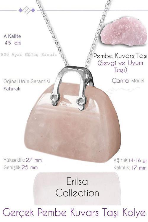 Sertifikalı Çanta Model Pembe Kuvars Taşı Kolye