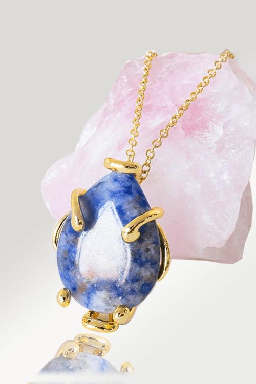 Sertifikalı AAA+ Damla Model  Lapis Lazuli Taşı Kolye - Altın Renkli