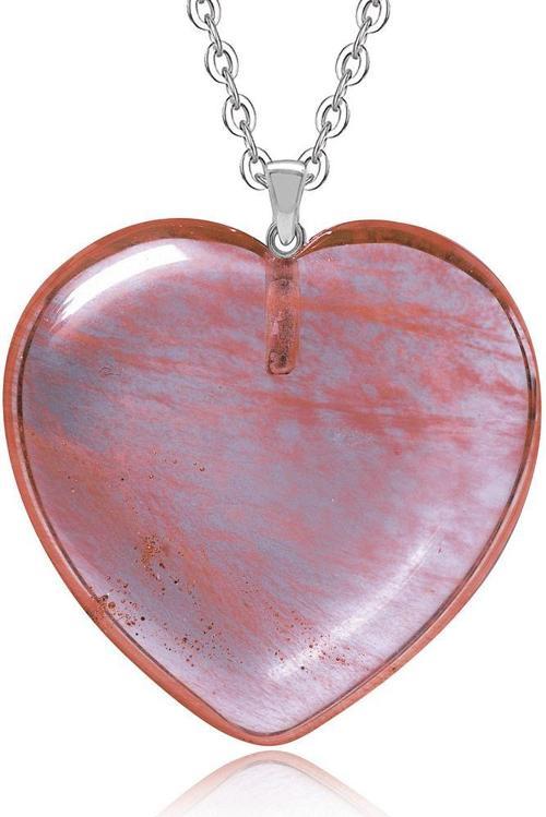 Sertifikalı Kalp Model Pembe Gül Kuvars Taşı Kolye