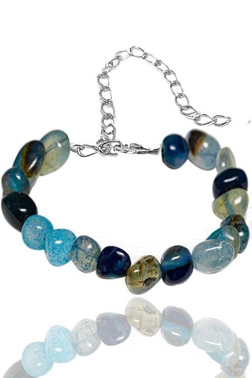 Sertifikalı Tamburlanmış Mavi Akik Taşı Bileklik