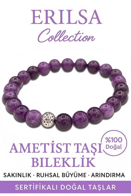 Sertifikalı AAA Gerçek Ametist Taşı Bileklik Hindistan Stresi Azaltır ve Huzur Verir