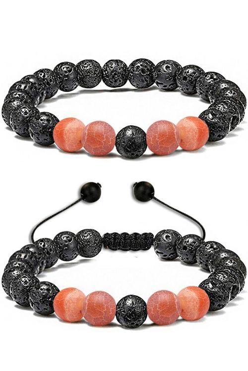 Sertifikalı Doğal Turuncu Buz Akik Taşı Volkan Lav Taşı Doğal Taş Bileklik Seti