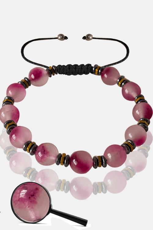 Sertifikalı Rose Hematit Pembe Renkli Kuvars Taşı Bileklik - Ayarlamalı