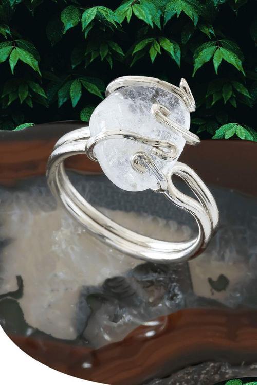 Sertifikalı Gümüş Rokoko Model Kristal Kuvars Taşı Yüzük - Ayarlamalı