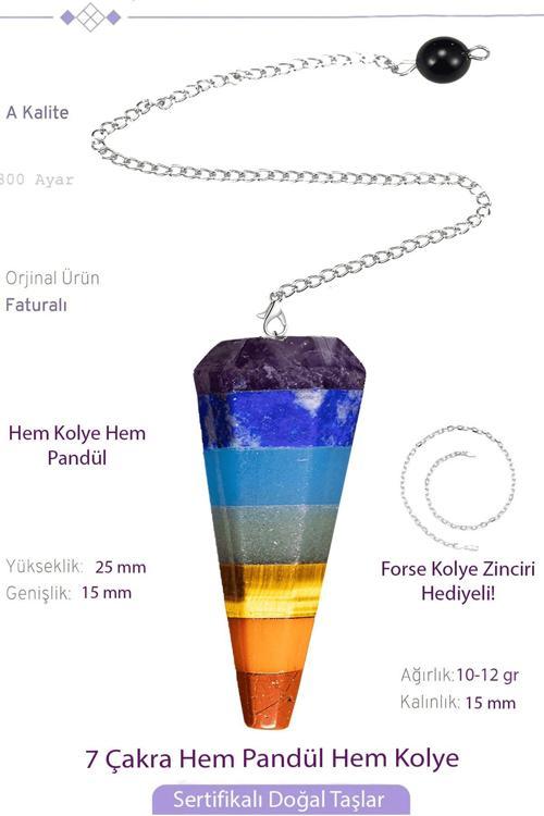 Sertifikalı 7 Çakra Doğal Taş Pandül Sarkaç Hem Pandül - Hem Kolye
