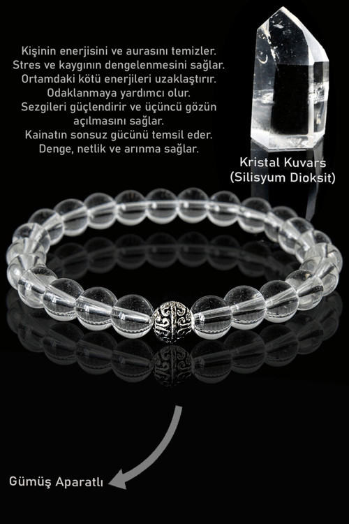 Sertifikalı AAA+ Şeffaf Kristal Kuvars Taşı Bileklik - Gümüş Aparatlı