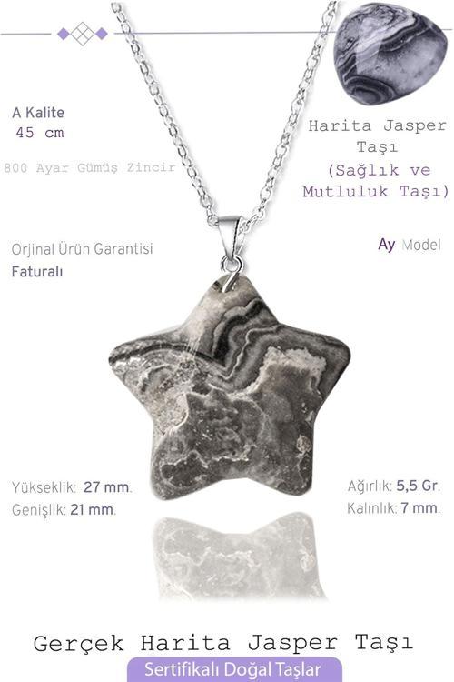 Sertifikalı Yıldız Model Gerçek Harita Desenli Jasper Taşı Kolye