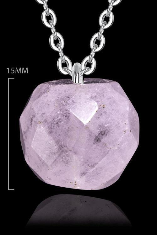 Sertifikalı Orijinal Fasetli Doğal Pembe Kuvars Taşı Kolye