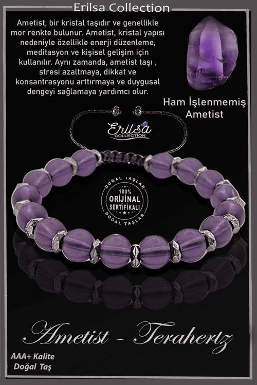 Sertifikalı Ham İşlenmemiş Hematit - Mor Ametist Taşı Bileklik - Ayarlamalı