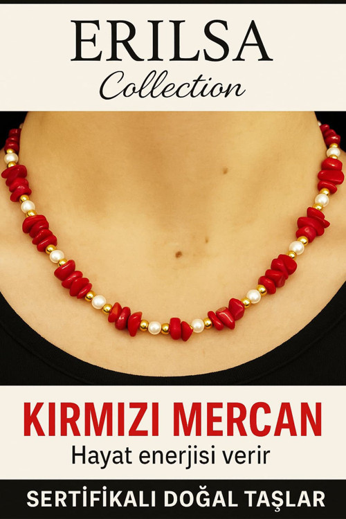 Sertifikalı Kırık Taşlı Model Kırmızı Mercan Taşı Kolye – Koruyucu ve Dengeleyici Enerji