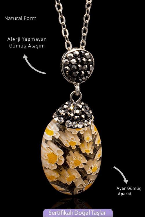 Sertifikalı Zirkon Taşlı Model Sarı Murano Kuvars Taşı Kolye