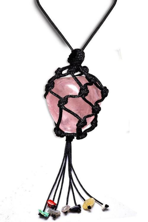 Sertifikalı Ayarlanabilir Doğal Pembe Gül Kuvars Taşı 7 Çakra Kolye